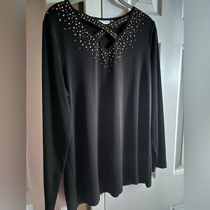 Susan Graver Black Embellished Long Sleeve Blouse